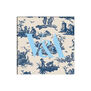 A blue and white square fridge magnet featuring a traditional 18th century French furnishing fabric and the V&A logo.
